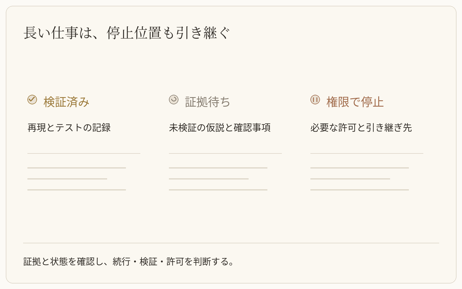 長い仕事は、停止位置も引き継ぐ