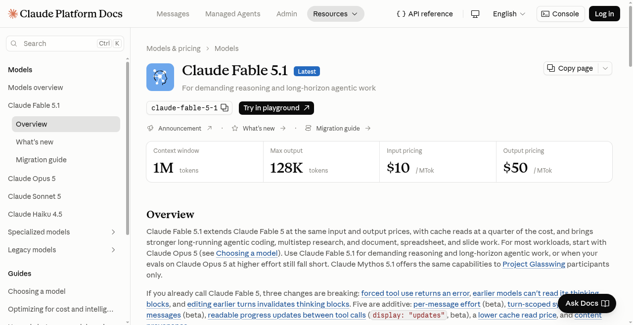 Claude Fable 5.1 official model page
