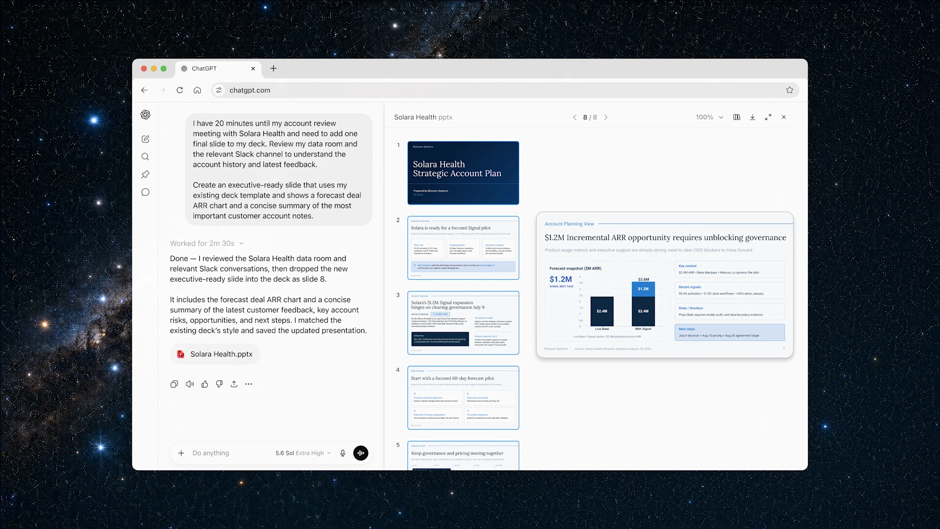 OpenAI screenshot: ChatGPT Work creates an executive-ready artifact from business context
