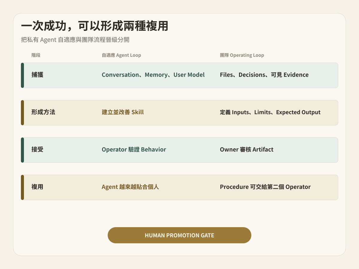 把 Agent 自適應學習與團隊 Procedure 晉級分開
