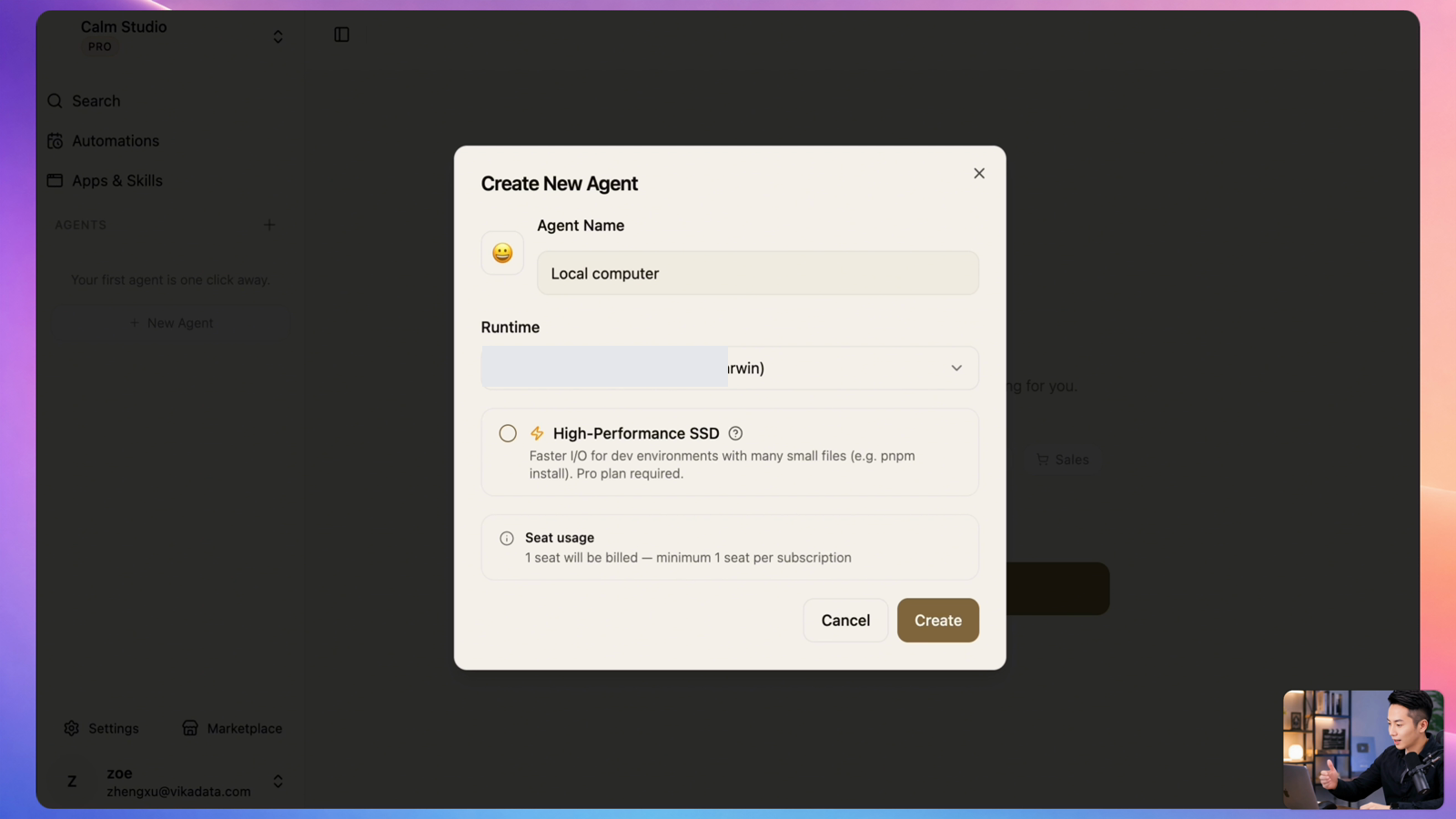Selecting a connected computer as the Agent runtime